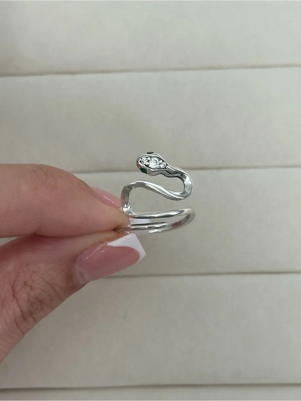 925 Sterling Silver Snake Wrap Ring with Green and Clear Stones